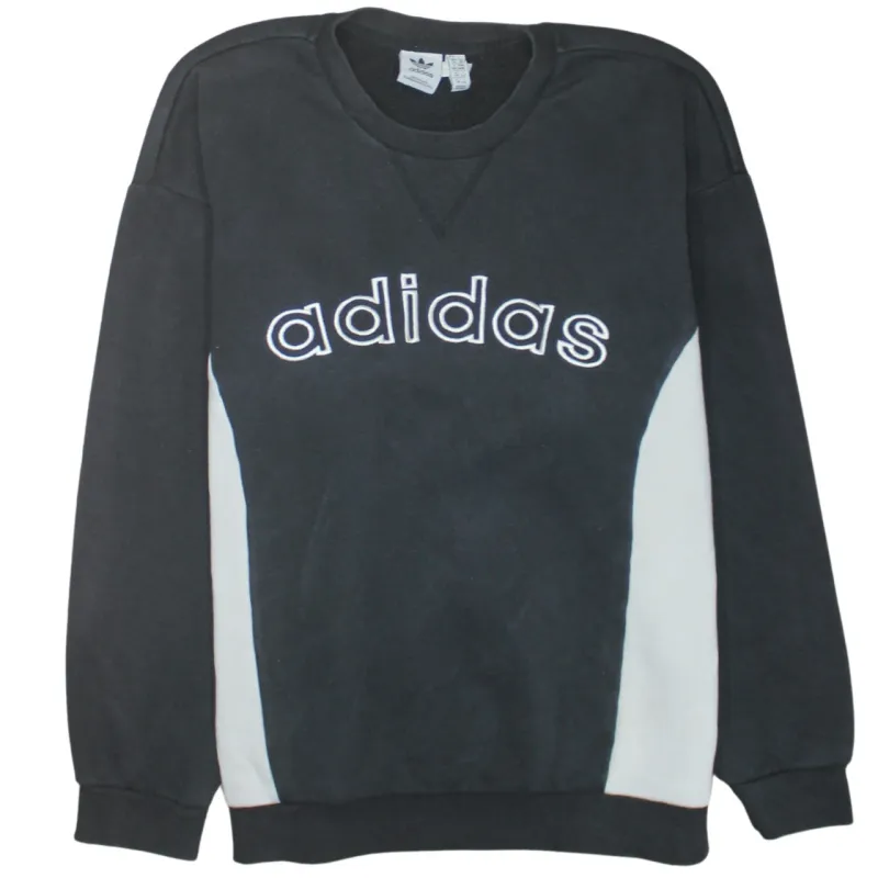Adidas Black Sweatshirt Women's Medium Big Logo Panelled Crewneck Pullover Top sold by Vintage Club