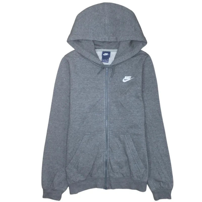Nike Grey Zip Hoodie Men's Small Printed Chest Logo Split Pocket Sweatshirt sold by Vintage Club