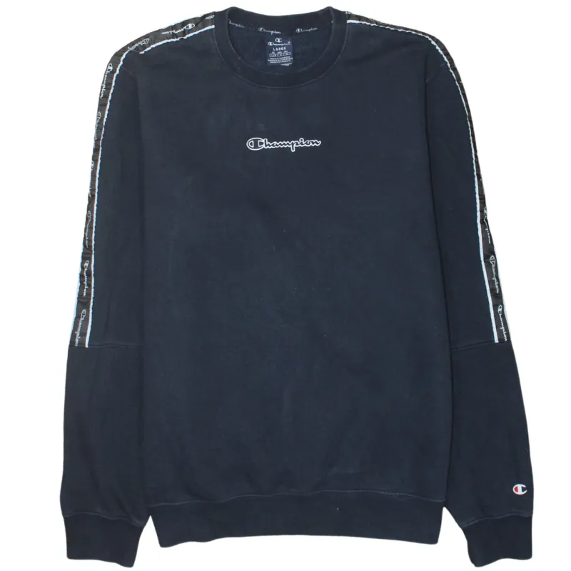Champion Navy Blue Sweatshirt Women’s Large Embroidered Chest Logo Taped Sleeves Pullover Jumper made by Champion