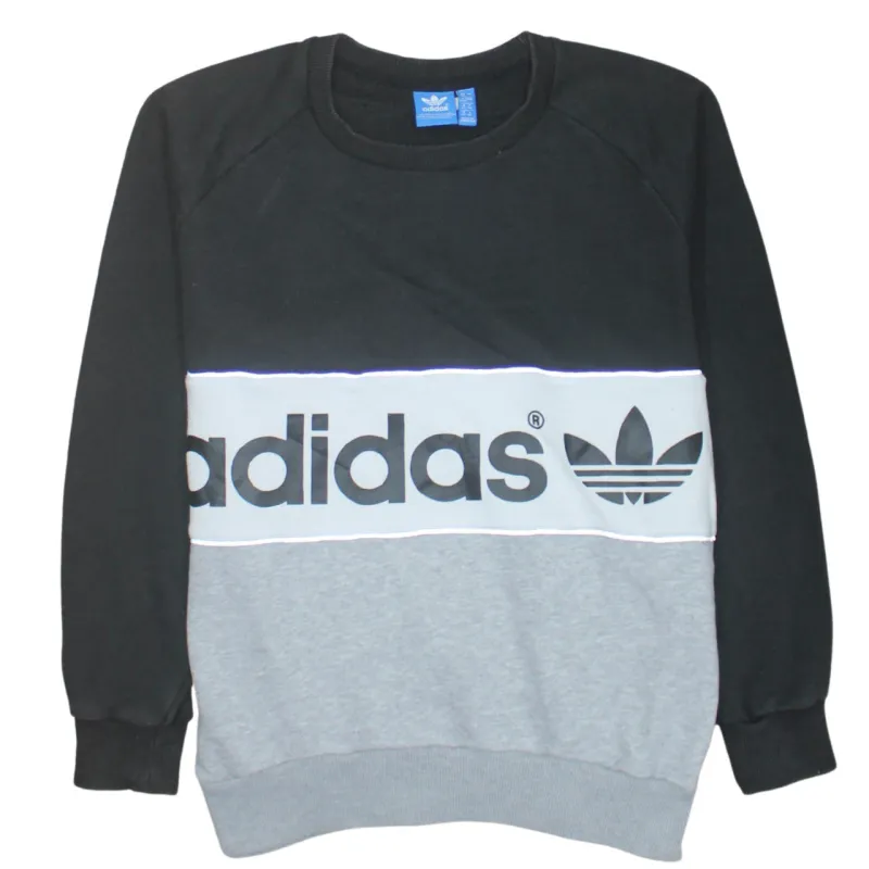Adidas Black Colour Block Sweatshirt Women's XLarge Printed Trefoil Logo Crewneck Pullover Top sold by Vintage Club