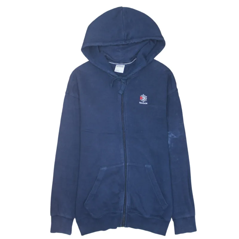 Reebok Navy Blue Hoodie Men's Small Full Zip Embroidered Logo Split Pockets Sweatshirt sold by Vintage Club