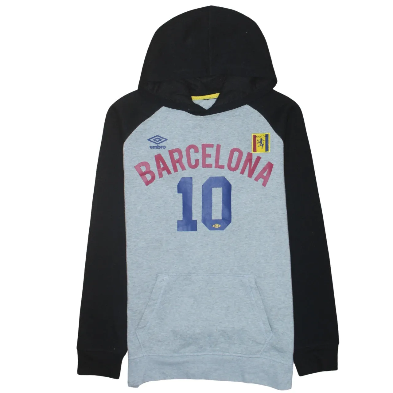 Umbro Grey Black Hoodie Men's Medium Barcelona 10 Printed Logo Fleece Pullover Sweatshirt sold by Vintage Club