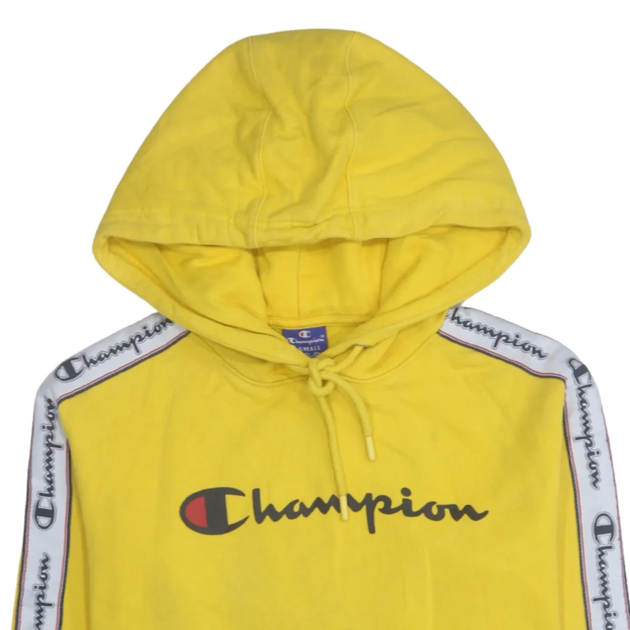 Champion Yellow Hoodie Men’s XSmall Tape Logo Sleeves Printed Chest Pullover Sweatshirt sold by Vintage Club product image thumbnail 3