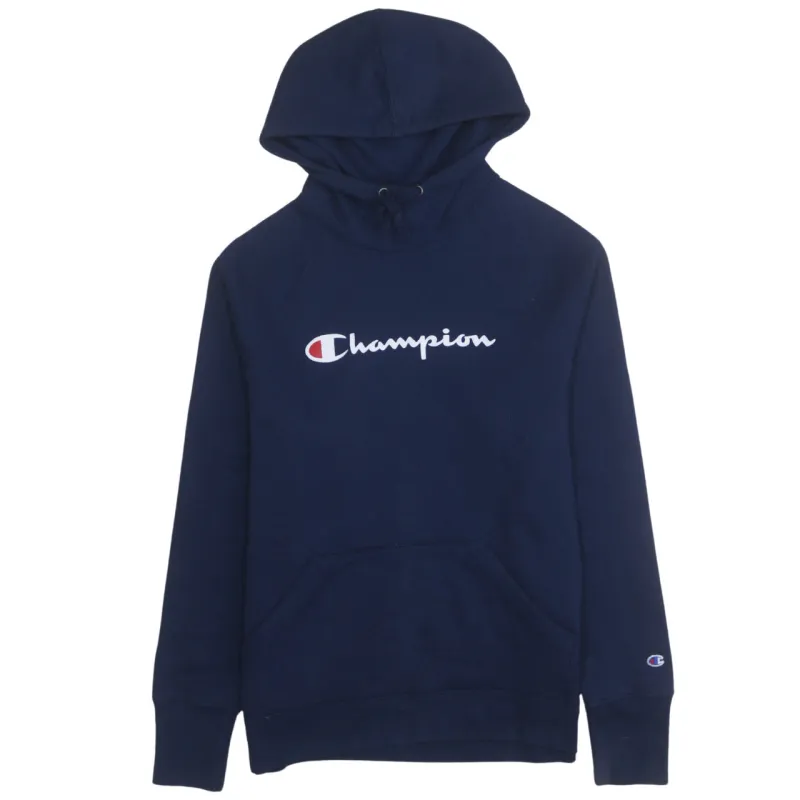 Champion Navy Blue Hoodie Women’s Medium Printed Script Logo Front Pocket Pullover Sweatshirt sold by Vintage Club