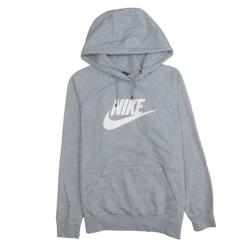 Nike Grey Hoodie Men's Small Printed Swoosh Logo Front Pocket Pullover Sweatshirt sold by Vintage Club