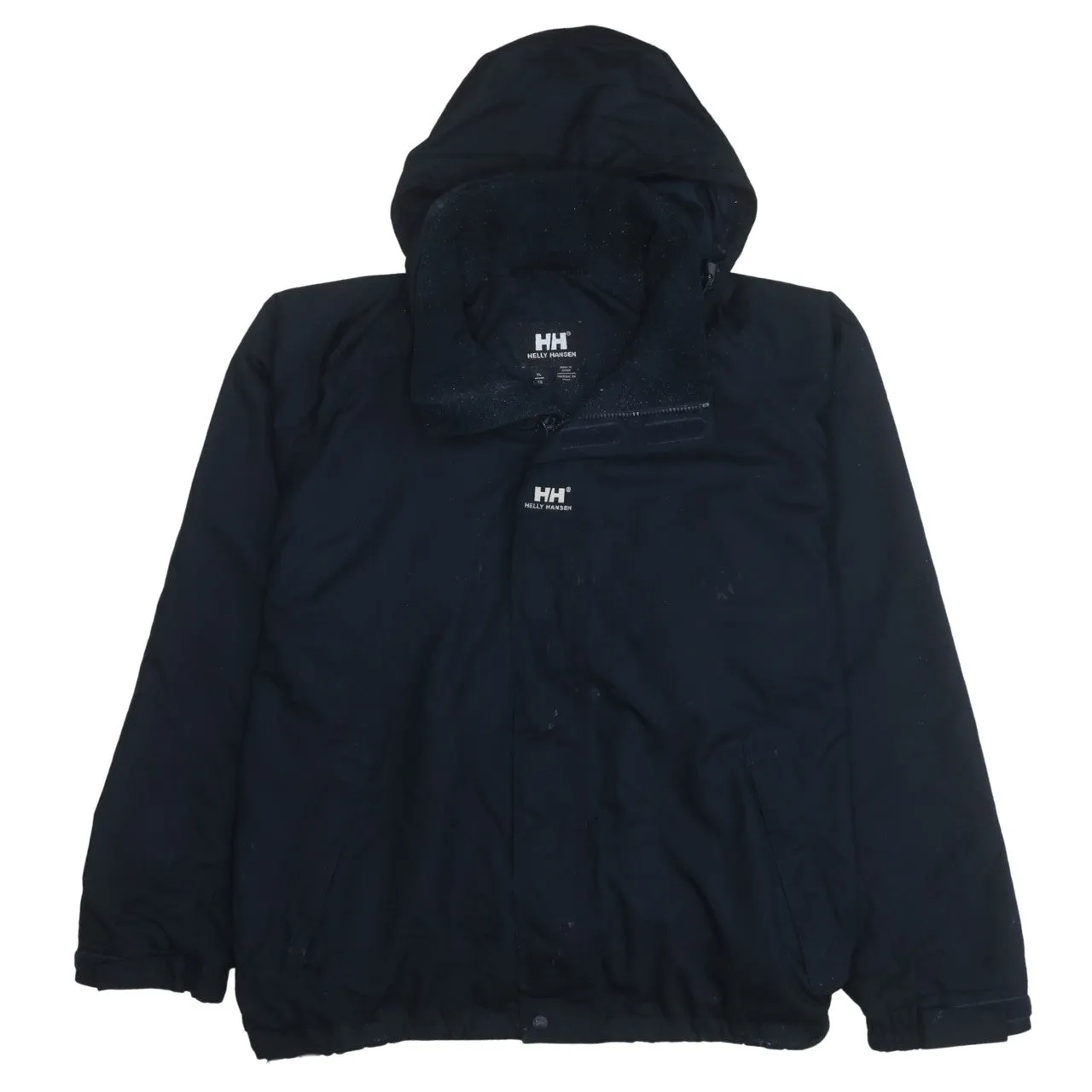 Helly Hansen Navy Blue Hooded Jacket Men's XLarge Embroidered HH Logo Zip Pockets Windbreaker sold by Vintage Club