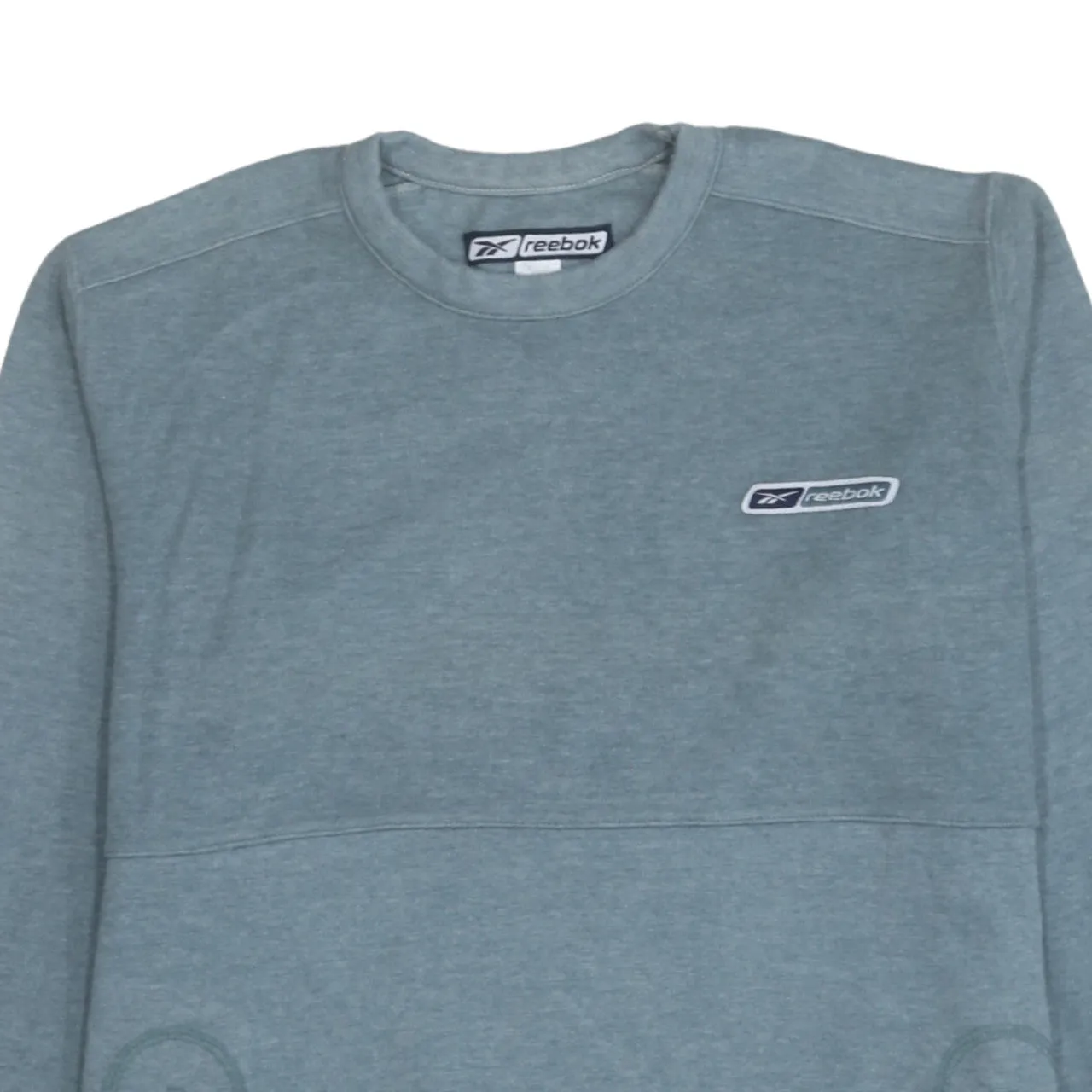 Reebok Blue Sweatshirt Women’s Large Embroidered Chest Logo Front Pockets Crewneck Pullover sold by Vintage Club product image thumbnail 3