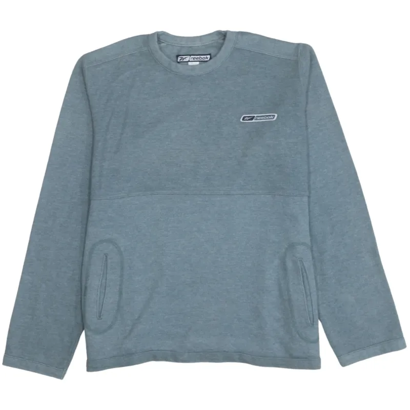 Reebok Blue Sweatshirt Women’s Large Embroidered Chest Logo Front Pockets Crewneck Pullover made by Reebok