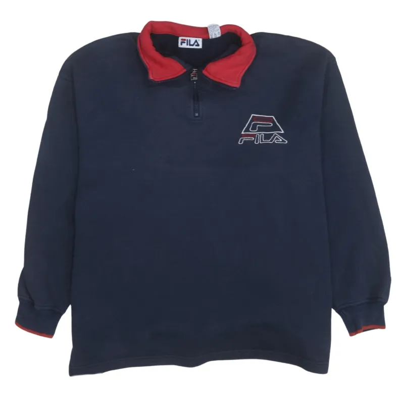 Fila Navy Blue Sweatshirt Men's Large Quarter Zip Embroidered Logo Contrast Collar Pullover Top sold by Vintage Club
