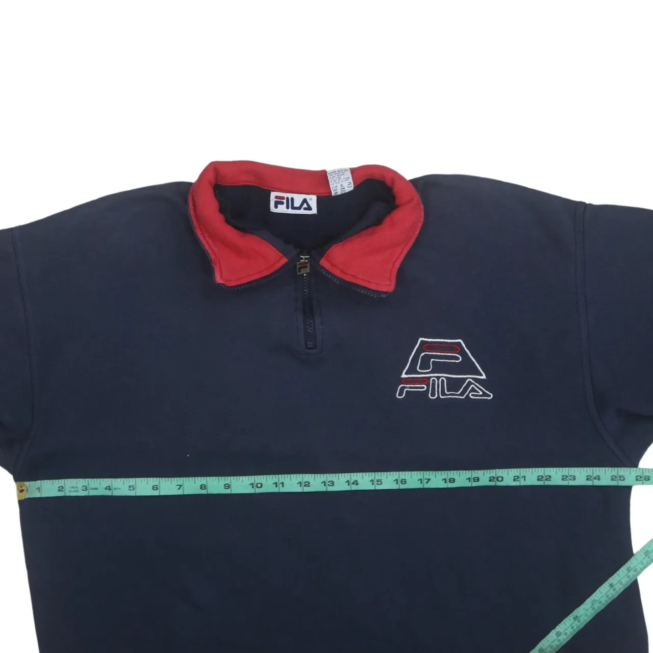 Fila Navy Blue Sweatshirt Men's Large Quarter Zip Embroidered Logo Contrast Collar Pullover Top sold by Vintage Club product image thumbnail 5