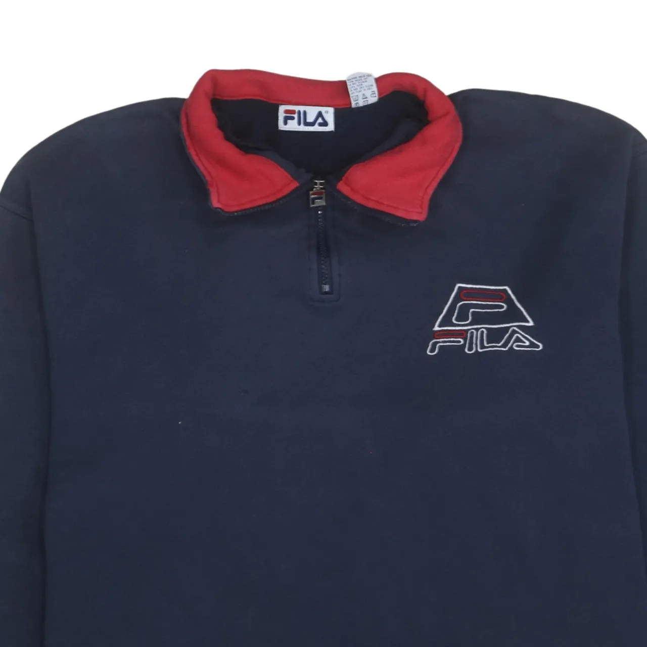 Fila Navy Blue Sweatshirt Men's Large Quarter Zip Embroidered Logo Contrast Collar Pullover Top sold by Vintage Club product image thumbnail 3
