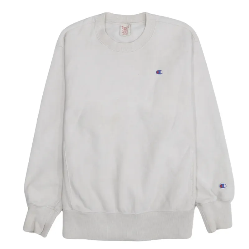 Champion Cream Sweatshirt Men's Medium Embroidered Logo Ribbed Cuffs Crewneck Pullover made by Champion