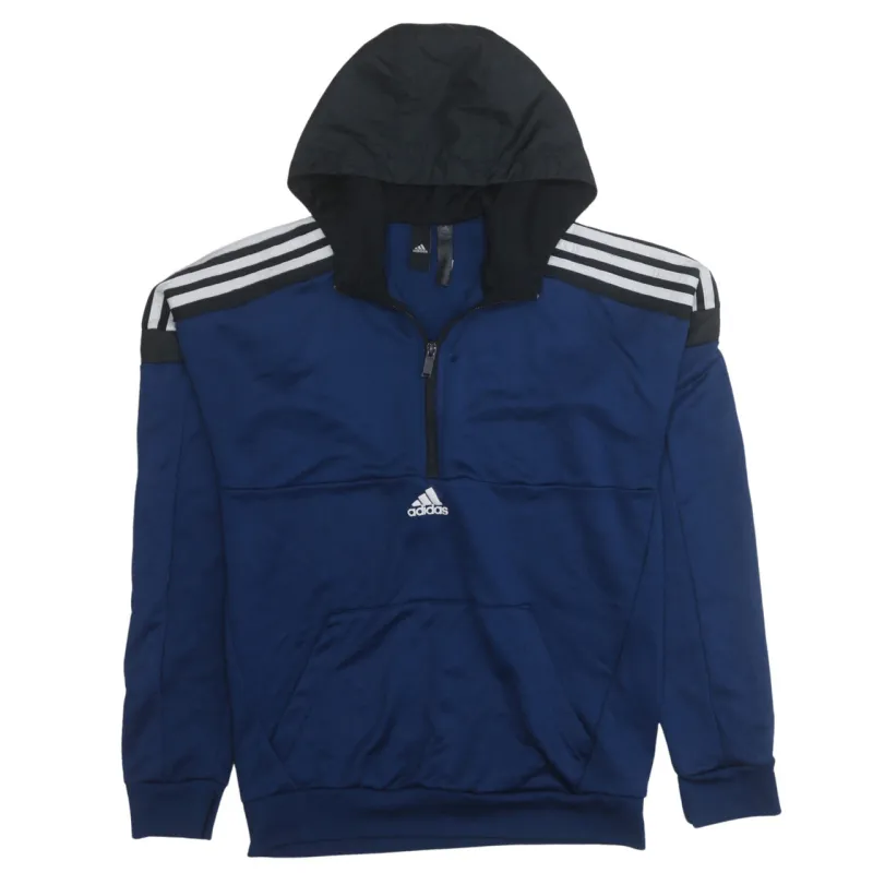 Adidas Navy Blue Hoodie Men's Small Half Zip Embroidered Logo Three Stripe Pullover Top sold by Vintage Club