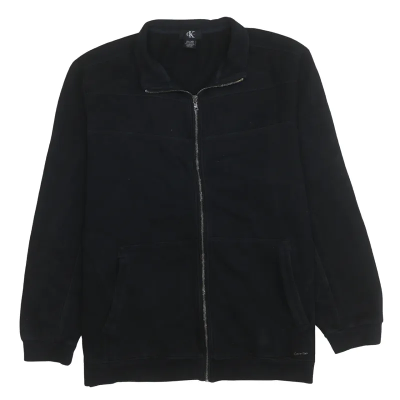 Calvin Klein Black Full Zip Sweatshirt Women’s XLarge Fleece Lined Pockets Minimal Logo Jacket made by Calvin Klein