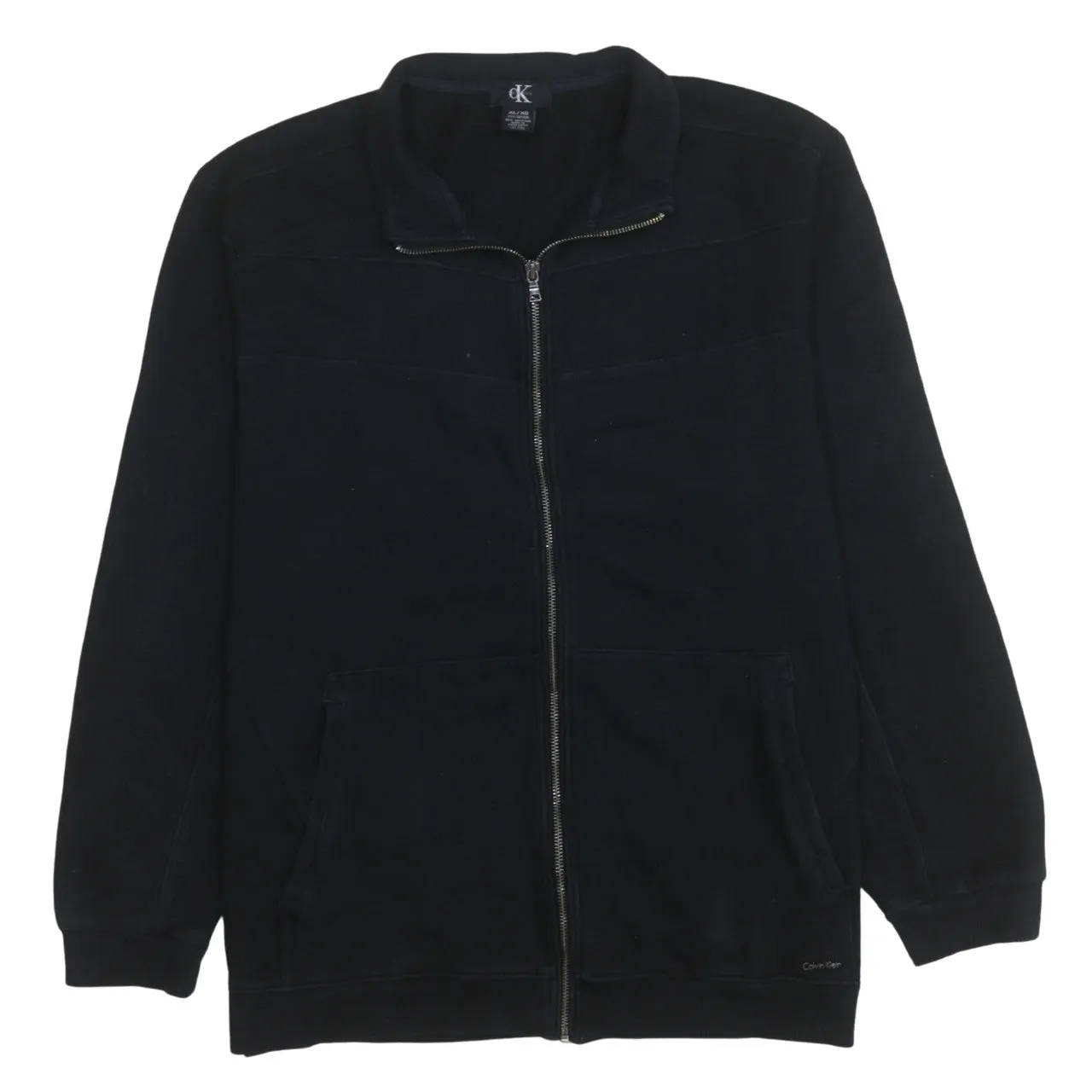 Calvin Klein Black Full Zip Sweatshirt Women’s XLarge Fleece Lined Pockets Minimal Logo Jacket sold by Vintage Club