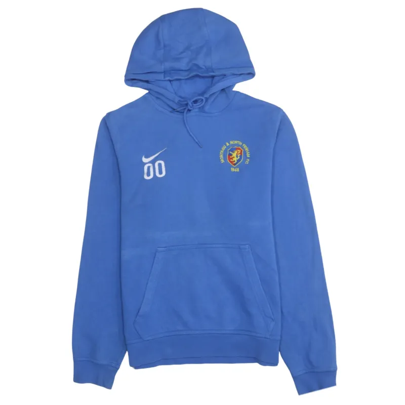 Nike Blue Hoodie Men's Small Embroidered Crest Swoosh Front Pocket Pullover Sweatshirt sold by Vintage Club