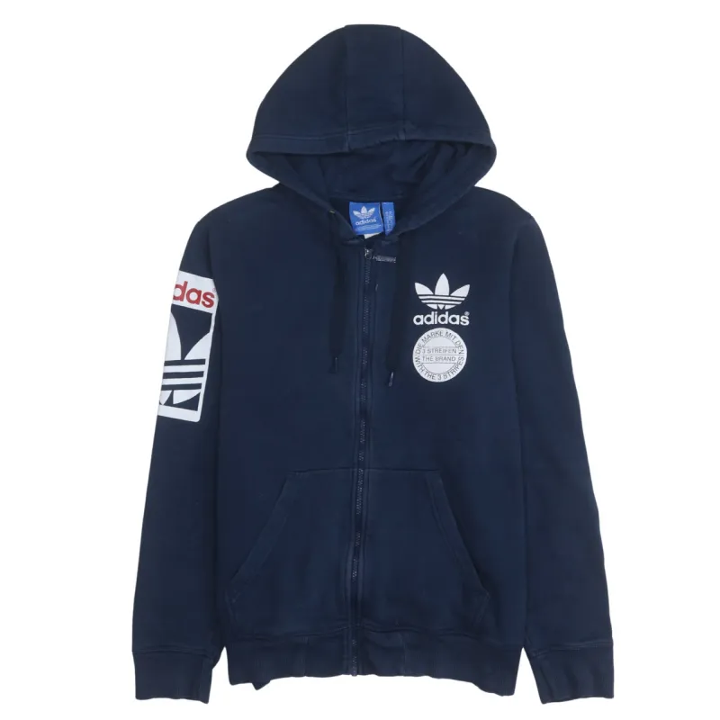 Adidas Navy Blue Hoodie Men's Medium Full Zip Trefoil Printed Logos Casual Sweatshirt sold by Vintage Club