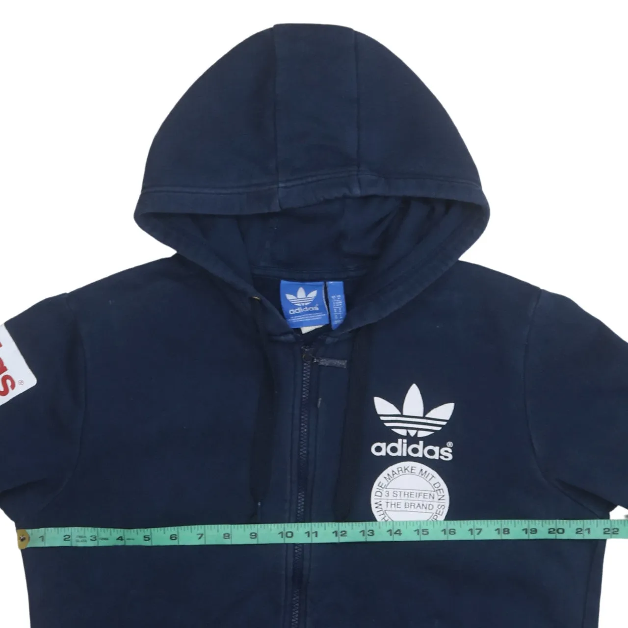 Adidas Navy Blue Hoodie Men's Medium Full Zip Trefoil Printed Logos Casual Sweatshirt sold by Vintage Club product image thumbnail 5