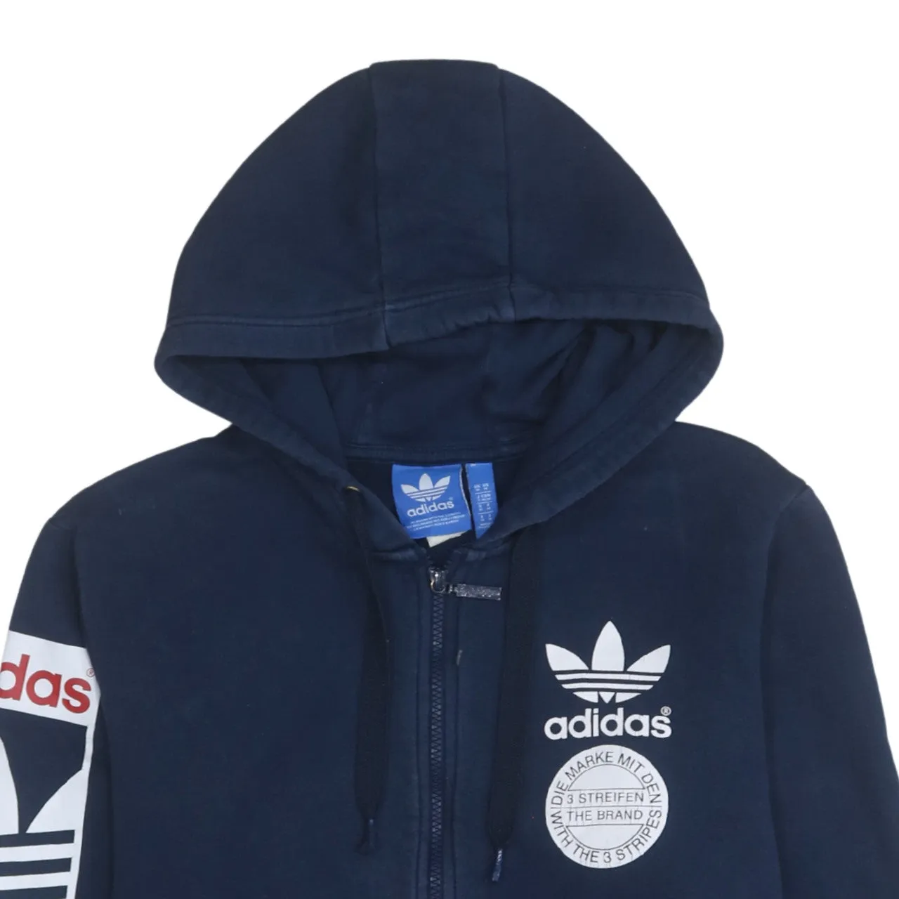 Adidas Navy Blue Hoodie Men's Medium Full Zip Trefoil Printed Logos Casual Sweatshirt sold by Vintage Club product image thumbnail 3