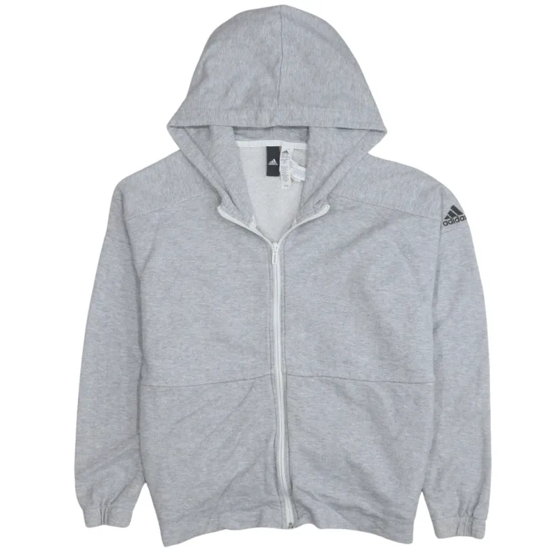 Adidas Light Grey Full Zip Hoodie Women’s XLarge Printed Sleeve Logo Casual Sweatshirt sold by Vintage Club
