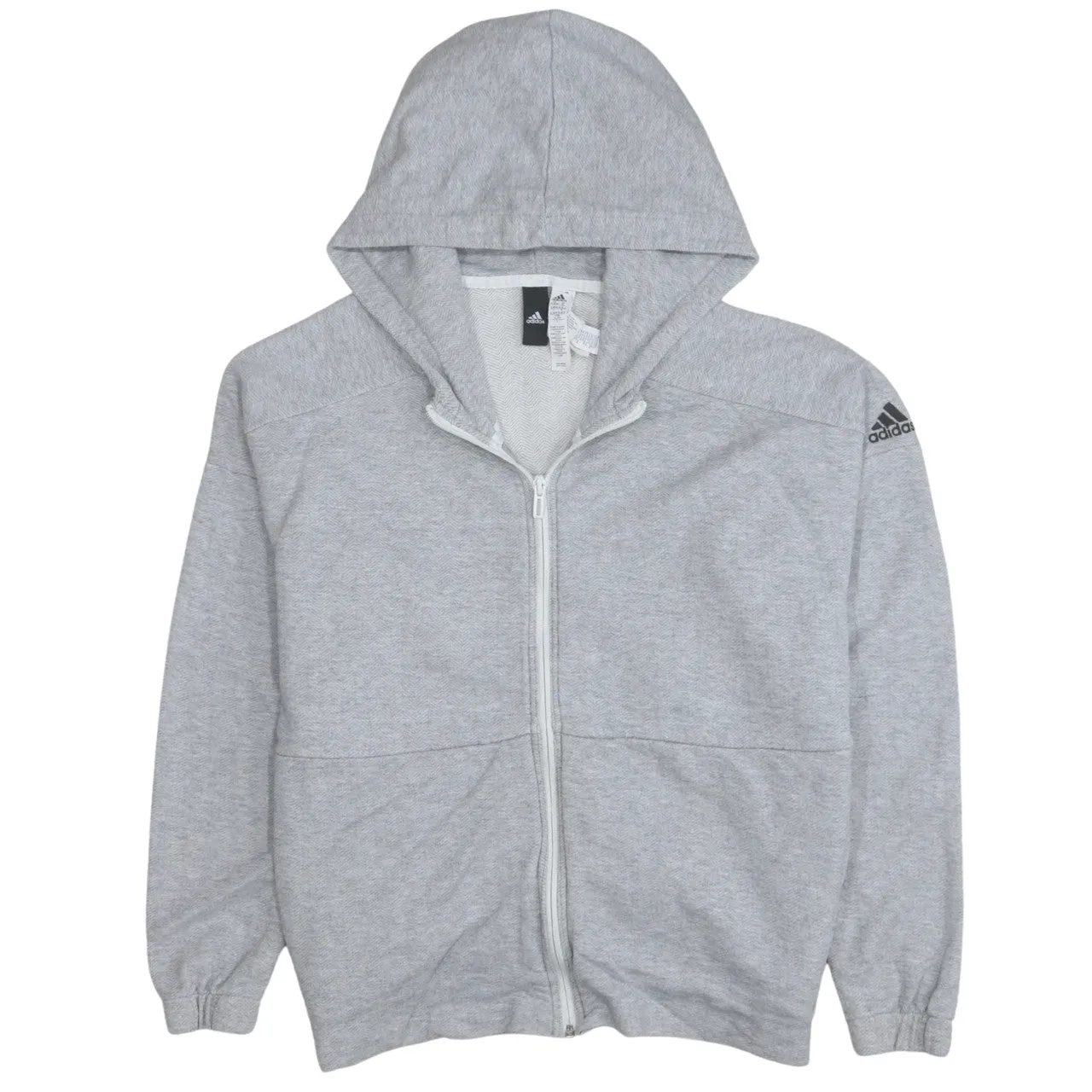 Adidas Light Grey Full Zip Hoodie Women’s XLarge Printed Sleeve Logo Casual Sweatshirt sold by Vintage Club