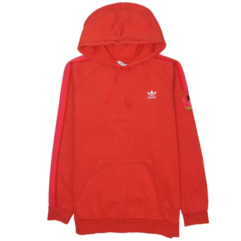 Adidas Red Hoodie Men's Large Embroidered Trefoil Logo Three Stripe Sleeve Pullover Sweatshirt sold by Vintage Club