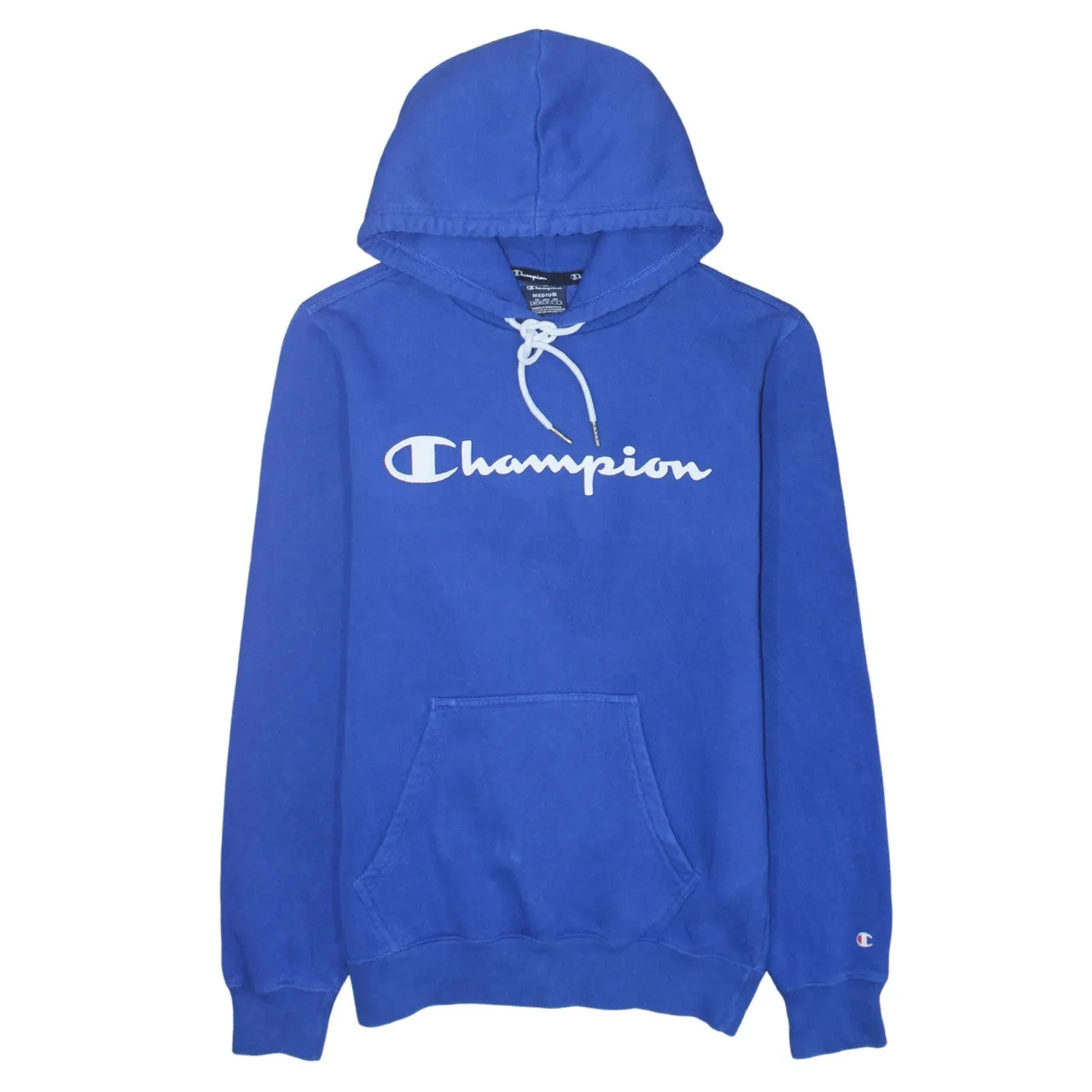 Champion Royal Blue Hoodie Women’s Medium Printed Script Logo Front Pocket Pullover Sweatshirt sold by Vintage Club
