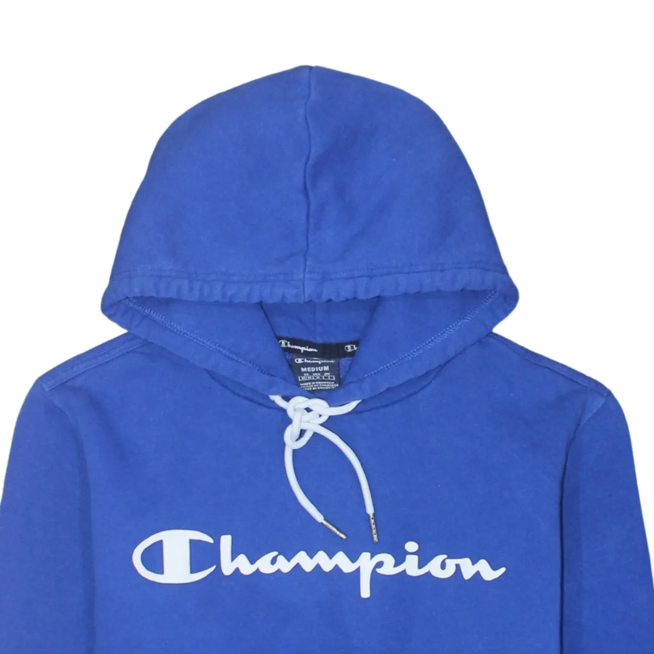 Champion Royal Blue Hoodie Women’s Medium Printed Script Logo Front Pocket Pullover Sweatshirt sold by Vintage Club product image thumbnail 3