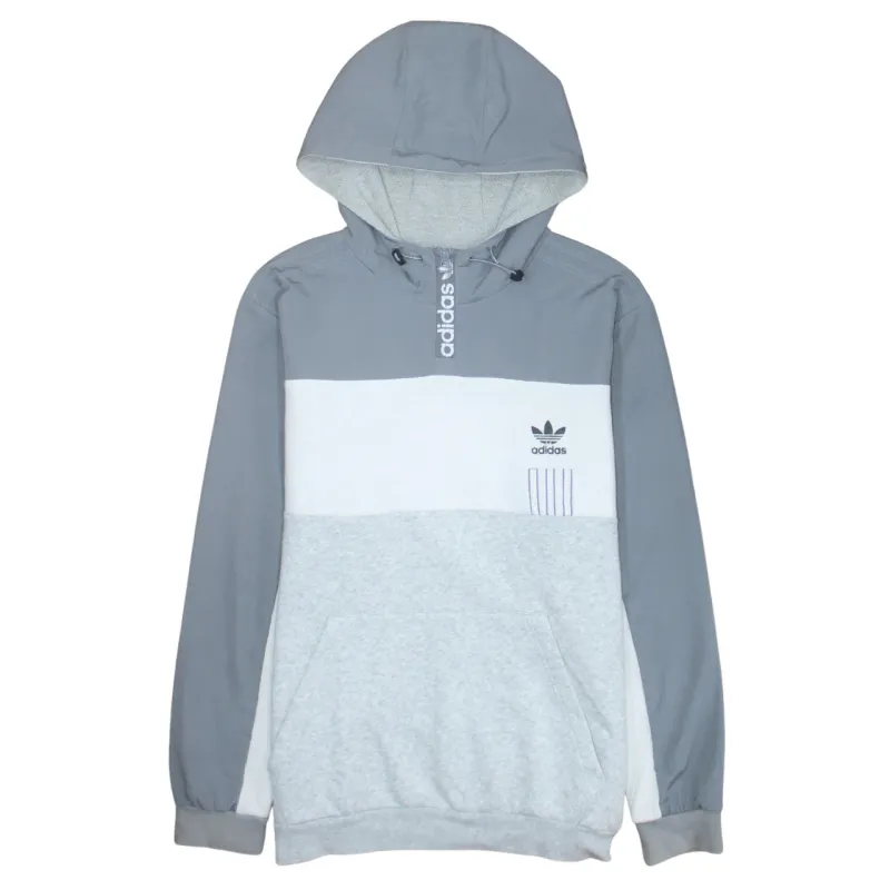 Adidas Grey Colourblock Hoodie Men's Medium Embroidered Trefoil Logo Half Zip Pullover Sweatshirt made by Adidas