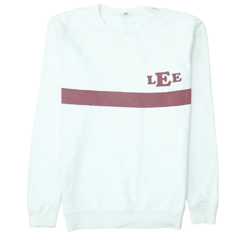 Lee White Sweatshirt Men's Medium Printed Logo Maroon Stripe Crewneck Pullover Jumper made by Lee