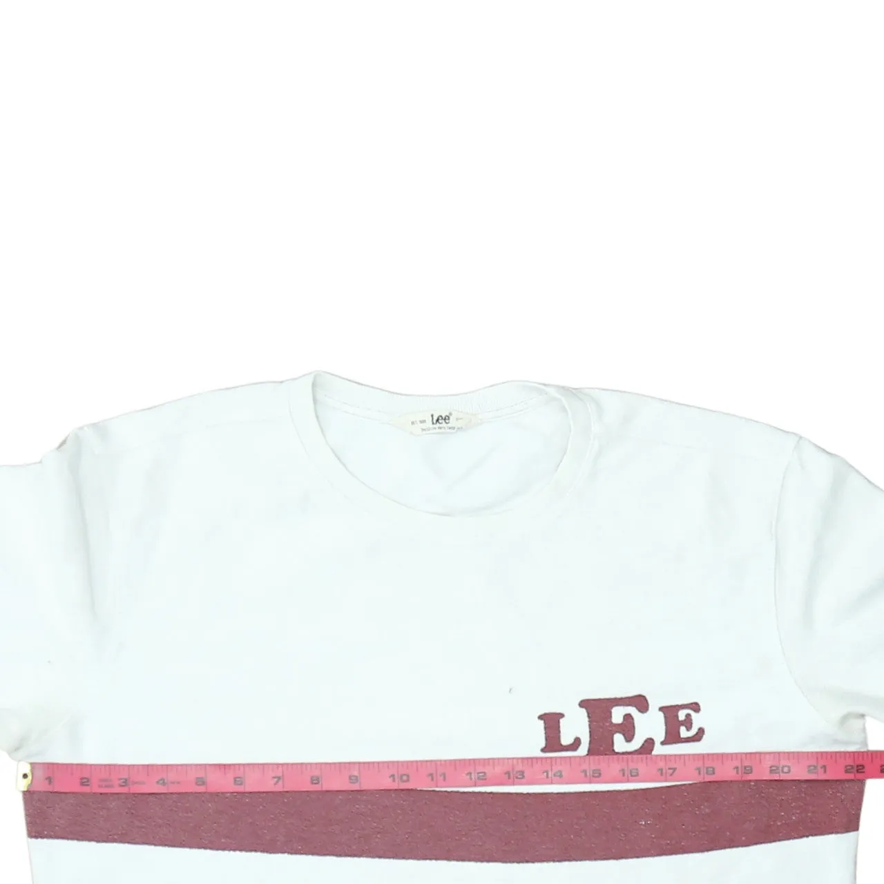 Lee White Sweatshirt Men's Medium Printed Logo Maroon Stripe Crewneck Pullover Jumper sold by Vintage Club product image thumbnail 5