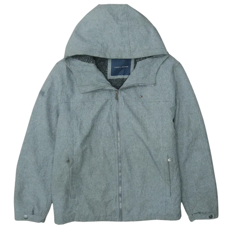 Tommy Hilfiger Light Grey Hooded Jacket Men's XLarge Zip Pockets Small Flag Logo Windbreaker sold by Vintage Club