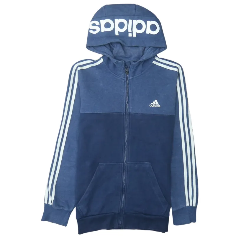 Adidas Navy Blue Hoodie Women’s Medium Full Zip Three Stripe Logo Hooded Sweatshirt sold by Vintage Club
