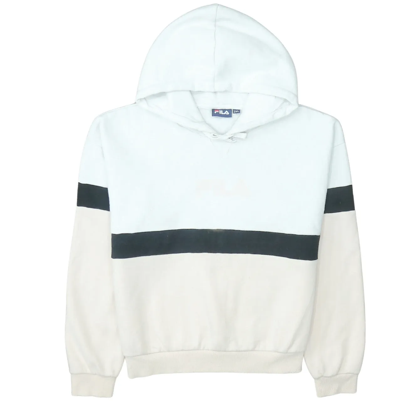 Fila White Beige Hoodie Women’s XXLarge 2XL Embroidered Logo Colour Block Pullover Sweatshirt sold by Vintage Club