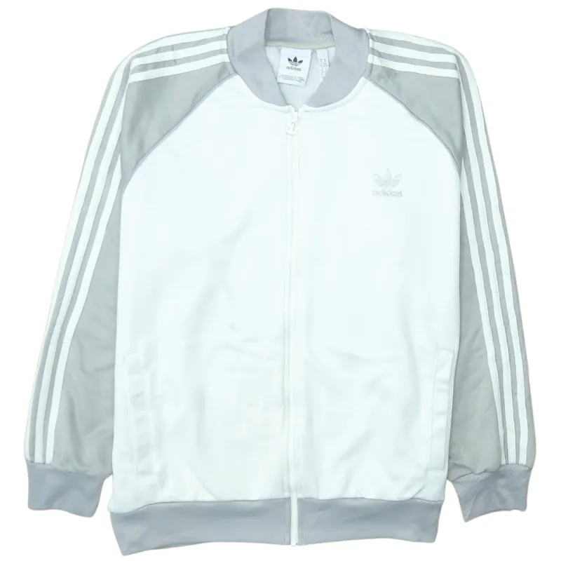 Adidas White Grey Track Jacket Men's XLarge Full Zip Three Stripe Logo Bomber Top made by Adidas