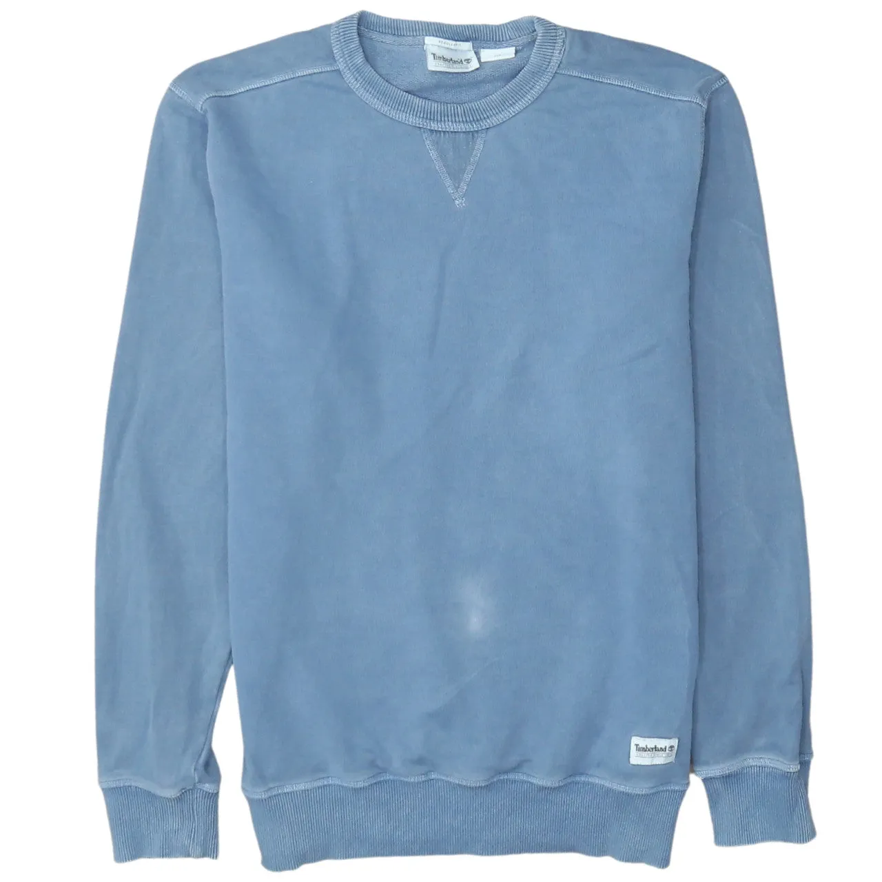 Timberland Light Blue Sweatshirt Men's Small Crewneck Ribbed Cuffs Minimal Logo Pullover sold by Vintage Club