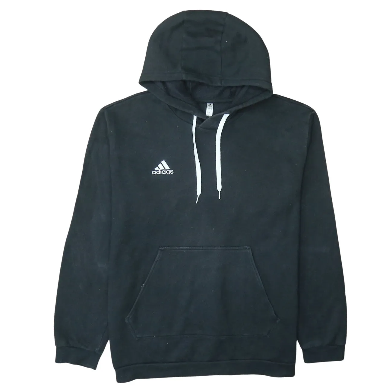 Adidas Black Hoodie Men's XLarge Embroidered Chest Logo Drawstring Hood Front Pocket Sweatshirt sold by Vintage Club