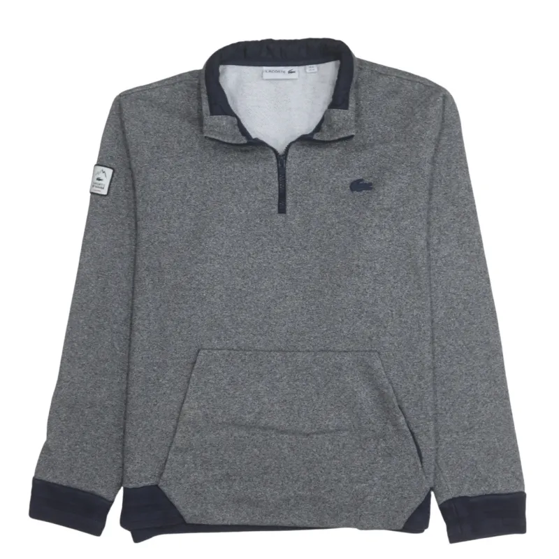 Lacoste Grey Quarter Zip Sweatshirt Women's XLarge Embroidered Croc Logo Pocket Pullover made by Lacoste