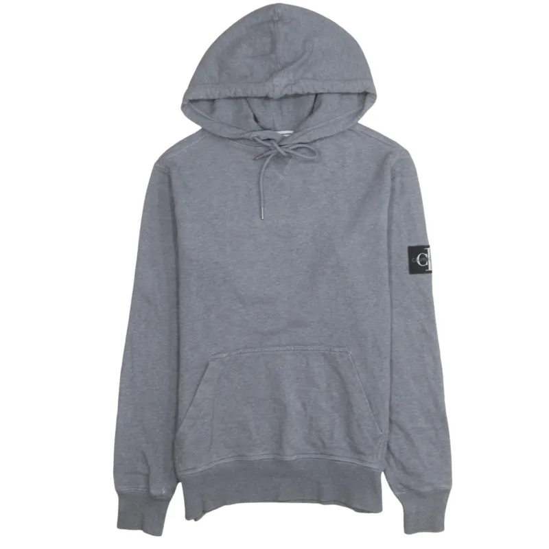 Calvin Klein Grey Hoodie Men's Small Sleeve Patch Logo Drawstring Pullover Sweatshirt sold by Vintage Club