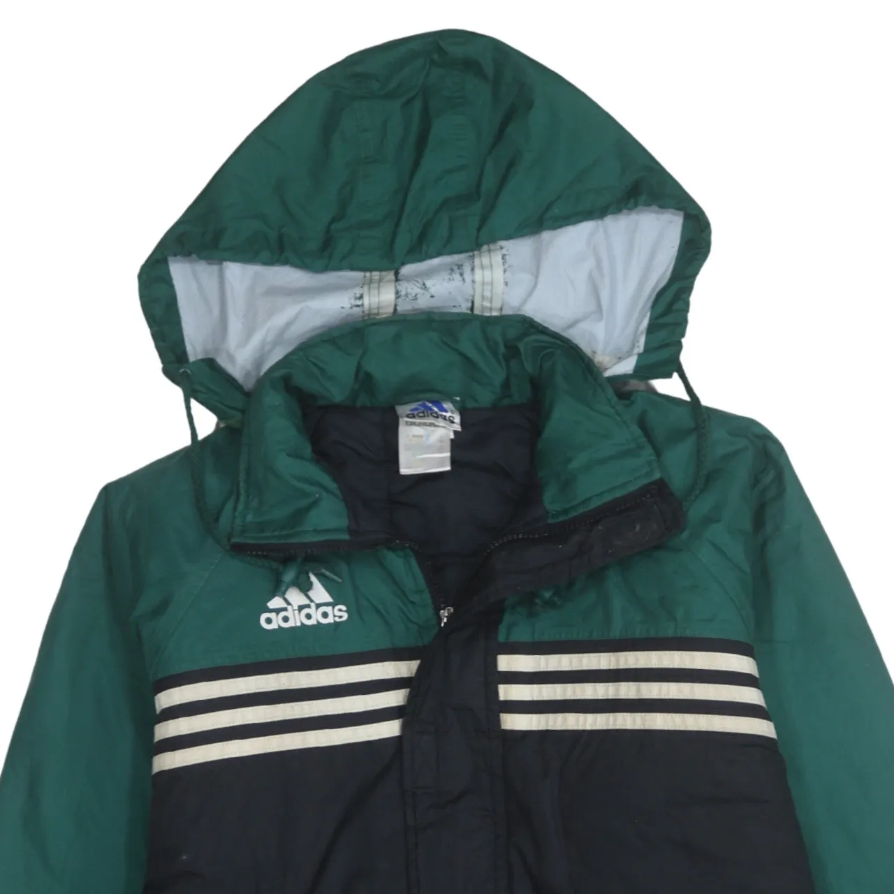Adidas Green Black Hooded Windbreaker Men's Medium Zip Pockets Three Stripes Jacket sold by Vintage Club product image thumbnail 3