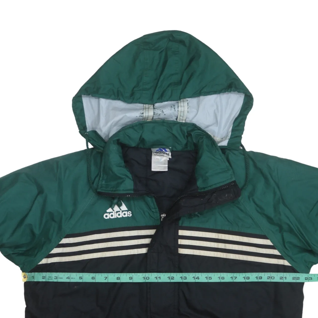 Adidas Green Black Hooded Windbreaker Men's Medium Zip Pockets Three Stripes Jacket sold by Vintage Club product image thumbnail 5