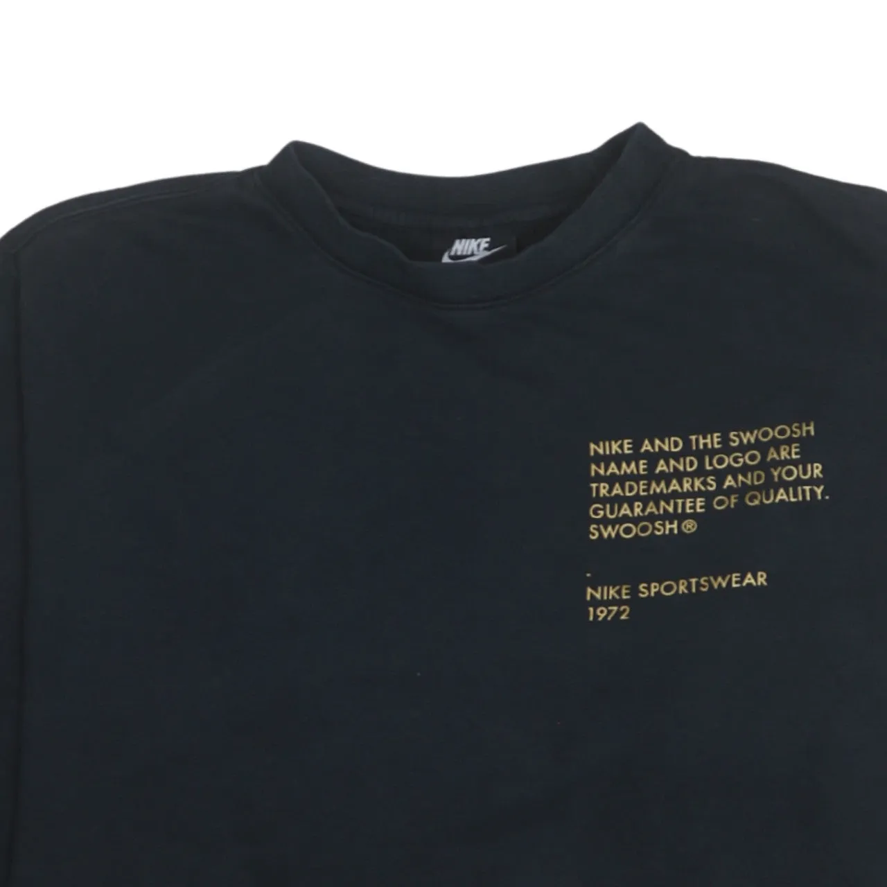 Nike Black Sweatshirt Men's Medium Printed Swoosh Text Sleeve Logo Crewneck Pullover sold by Vintage Club product image thumbnail 3