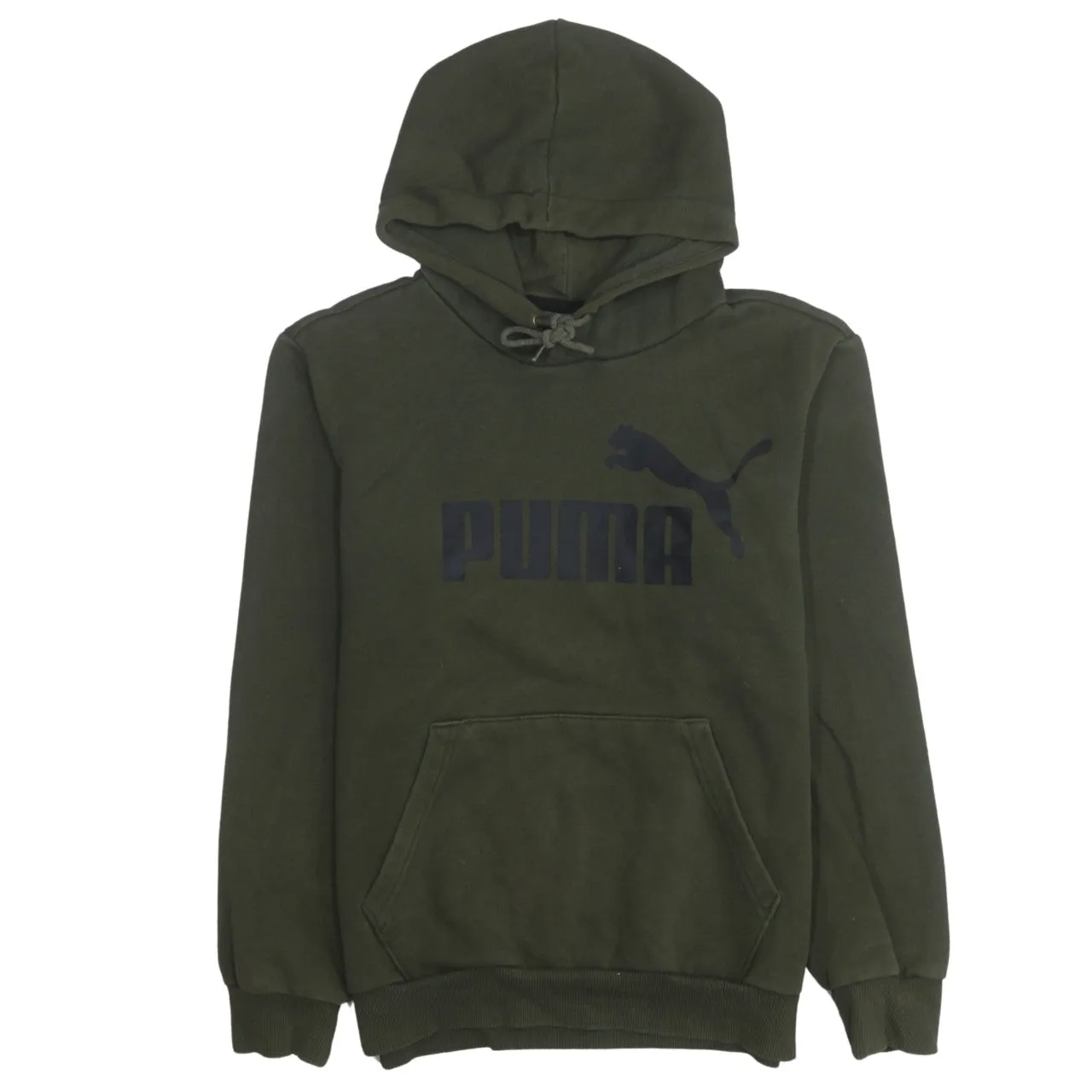 Puma Dark Khaki Hoodie Men's XSmall Printed Logo Front Pocket Pullover Sweatshirt sold by Vintage Club