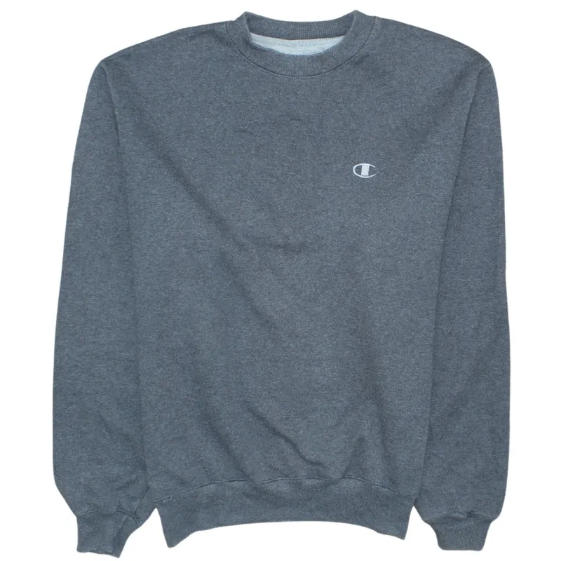 Champion Dark Grey Sweatshirt Men's Medium Embroidered Chest Logo Ribbed Crewneck Pullover Fleece Top made by Champion