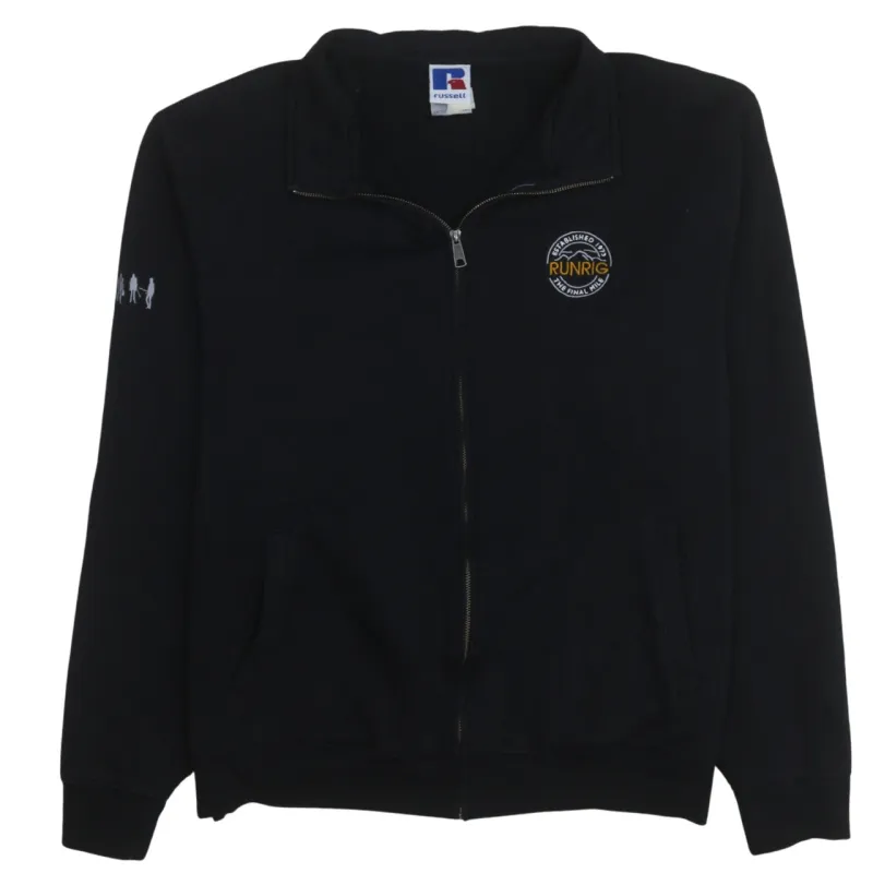 Russell Athletic Black Full Zip Sweatshirt Men's Medium Embroidered Runrig Logo Pockets Fleece Jacket sold by Vintage Club