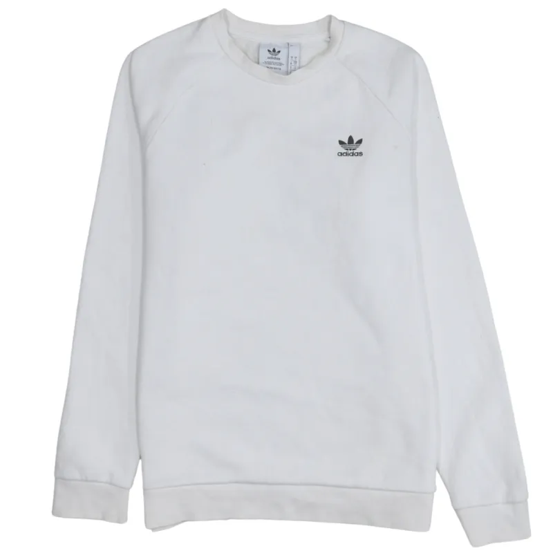 Adidas White Sweatshirt Men's Small Trefoil Embroidered Chest Logo Crewneck Pullover sold by Vintage Club