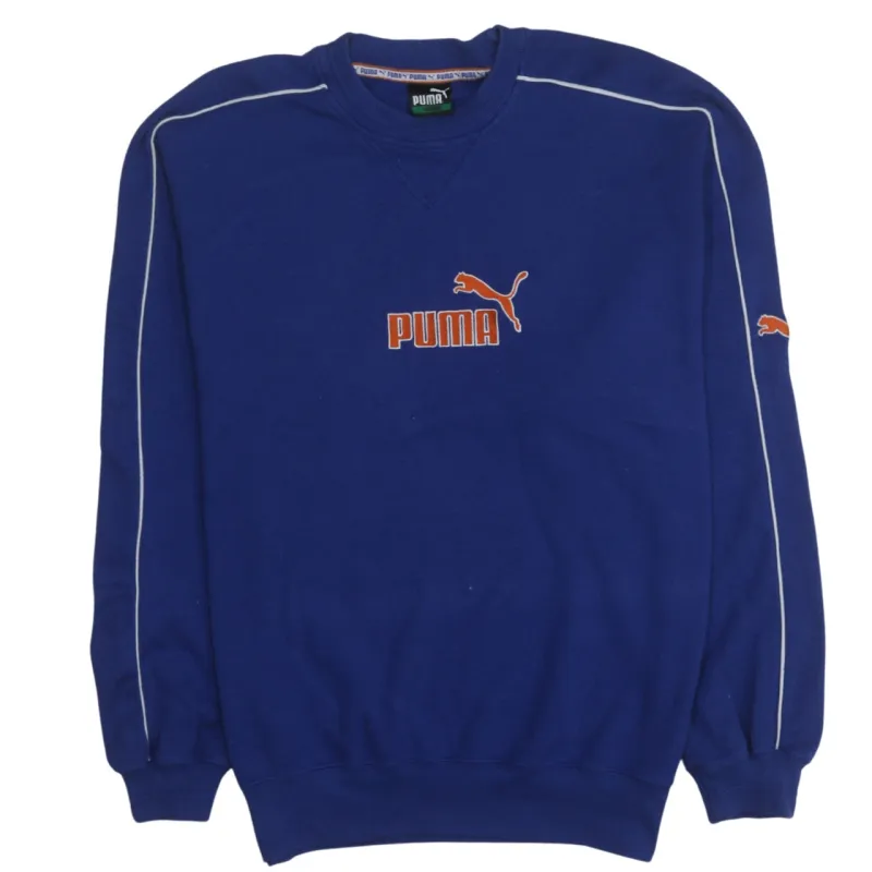 Puma Royal Blue Sweatshirt Men's Medium Embroidered Logo Piping Crewneck Pullover Fleece Top made by Puma