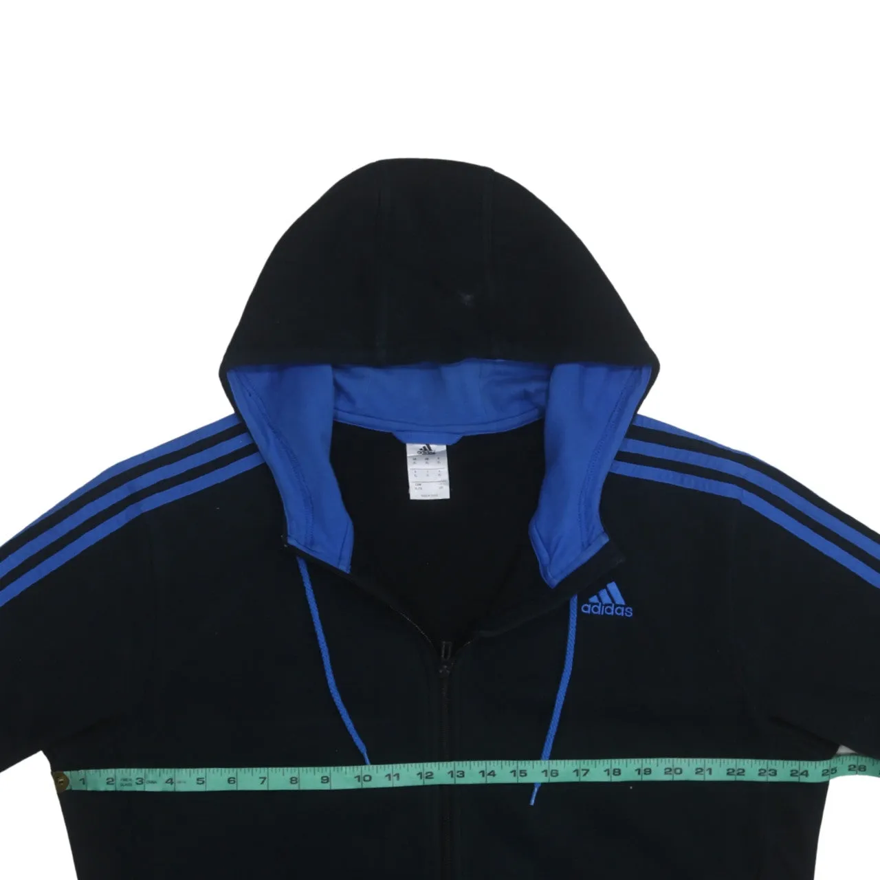 Adidas Black Full Zip Hoodie Men's XLarge Blue Three Stripe Sleeves Printed Logo Fleece Top sold by Vintage Club product image thumbnail 5