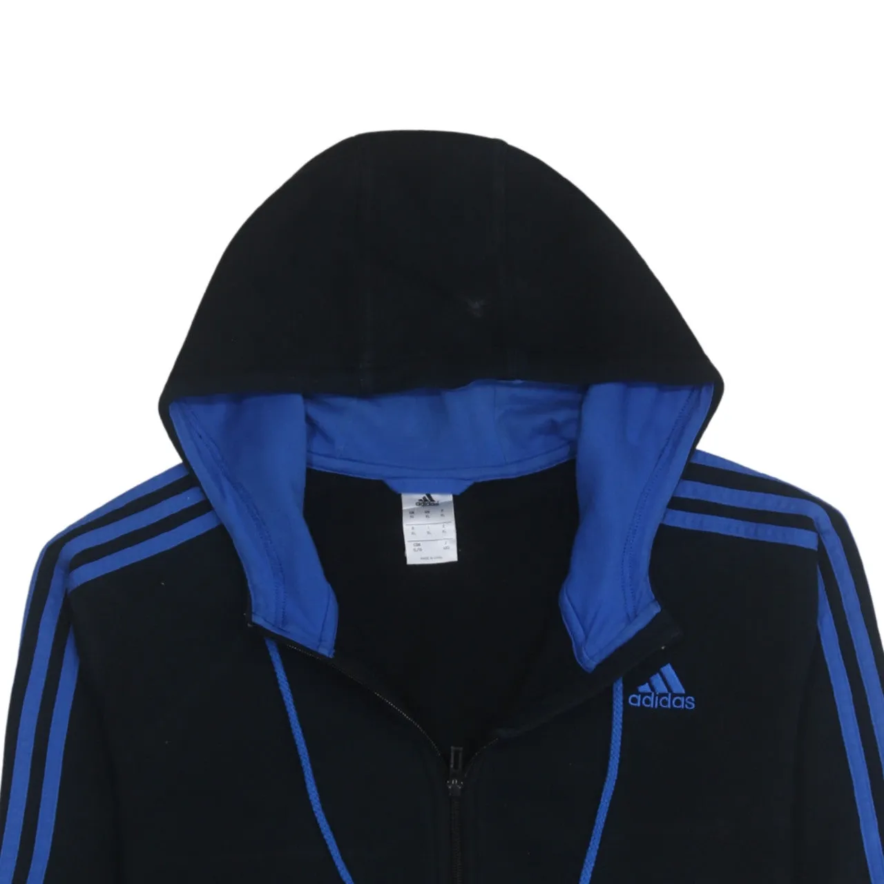 Adidas Black Full Zip Hoodie Men's XLarge Blue Three Stripe Sleeves Printed Logo Fleece Top sold by Vintage Club product image thumbnail 3
