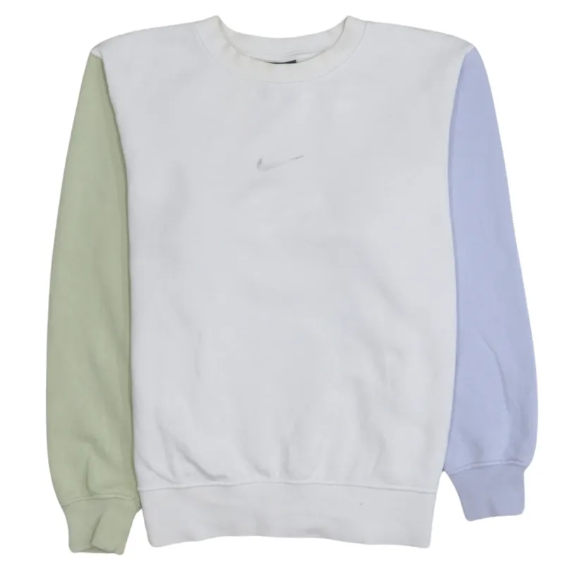 Nike White Colourblock Sweatshirt Men's XSmall Embroidered Swoosh Pastel Sleeves Pullover Fleece Top made by Nike